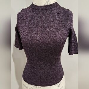 VICOLO Italian purple metallic shimmery  short sleeve top S